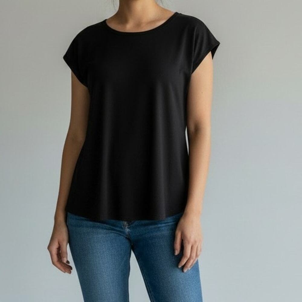 Universal Standard Black Cap Sleeve Flowy Split Back Top Women's Size XS/0 NWT